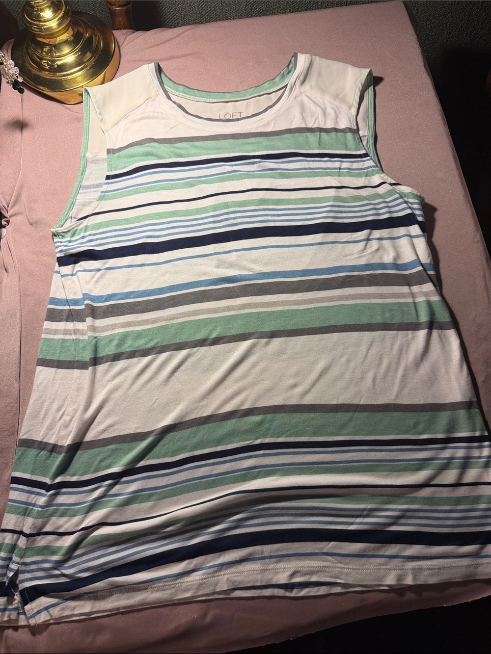 LOFT Striped Sleeveless Tank - White with Green & Blue Stripes
